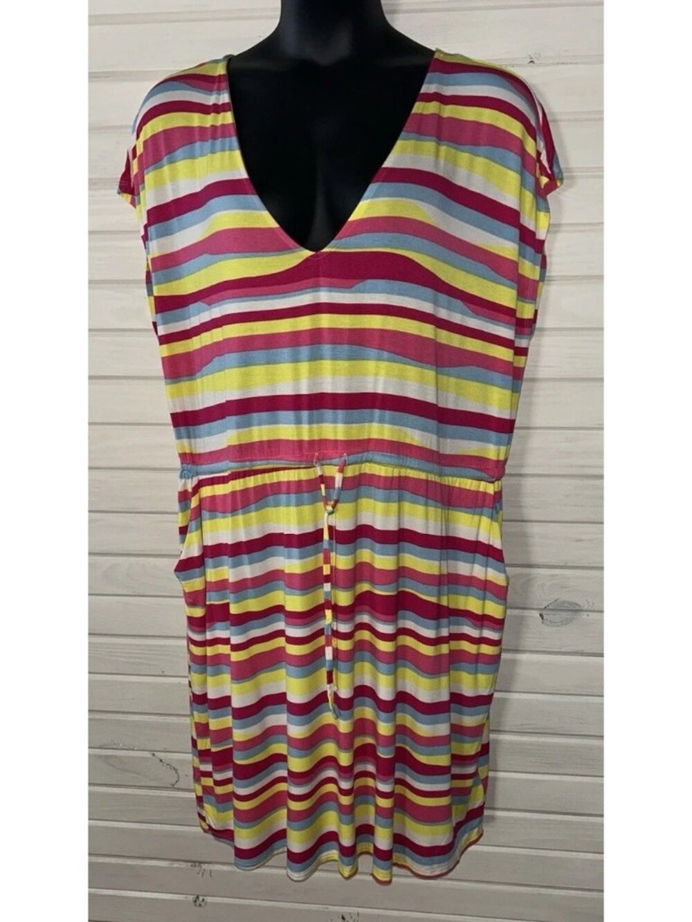 Torrid Sz PLUS 3 3X Mini Super Soft Dolman Dress Yellow Orange Red Stripe EUC